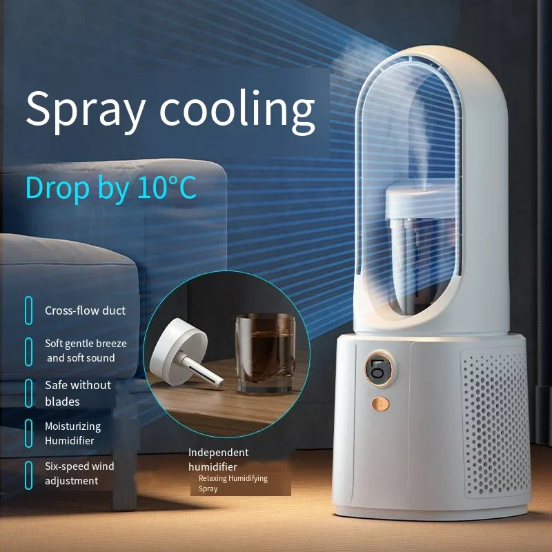 Bladeless Fan Portable Air Conditioner LED Display Desktop Bladeless Cooler Cooling Fans Tower Air Cooler for Office Bedroom