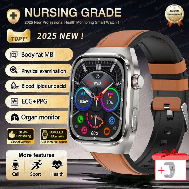 2025 New Three Highs Blood Pressure Smartwatch ECG Uric Acid Heart Rate Clock Body Analysis Health Monitoring Watches