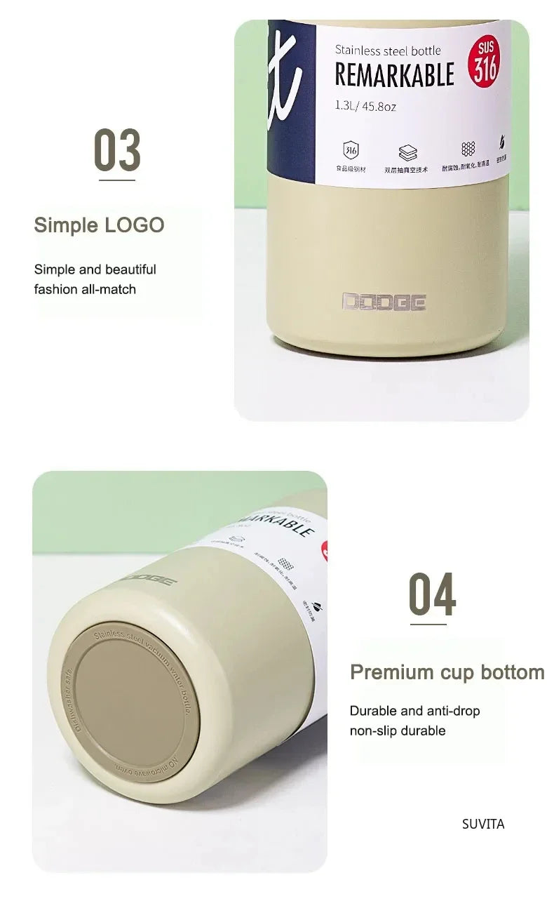 DODGE 1300/1700ML Stainless Steel Tumbler Thermos Bottle Portable Vacuum Flasks Outdoor Sports Water Cup Car Insulated Flask