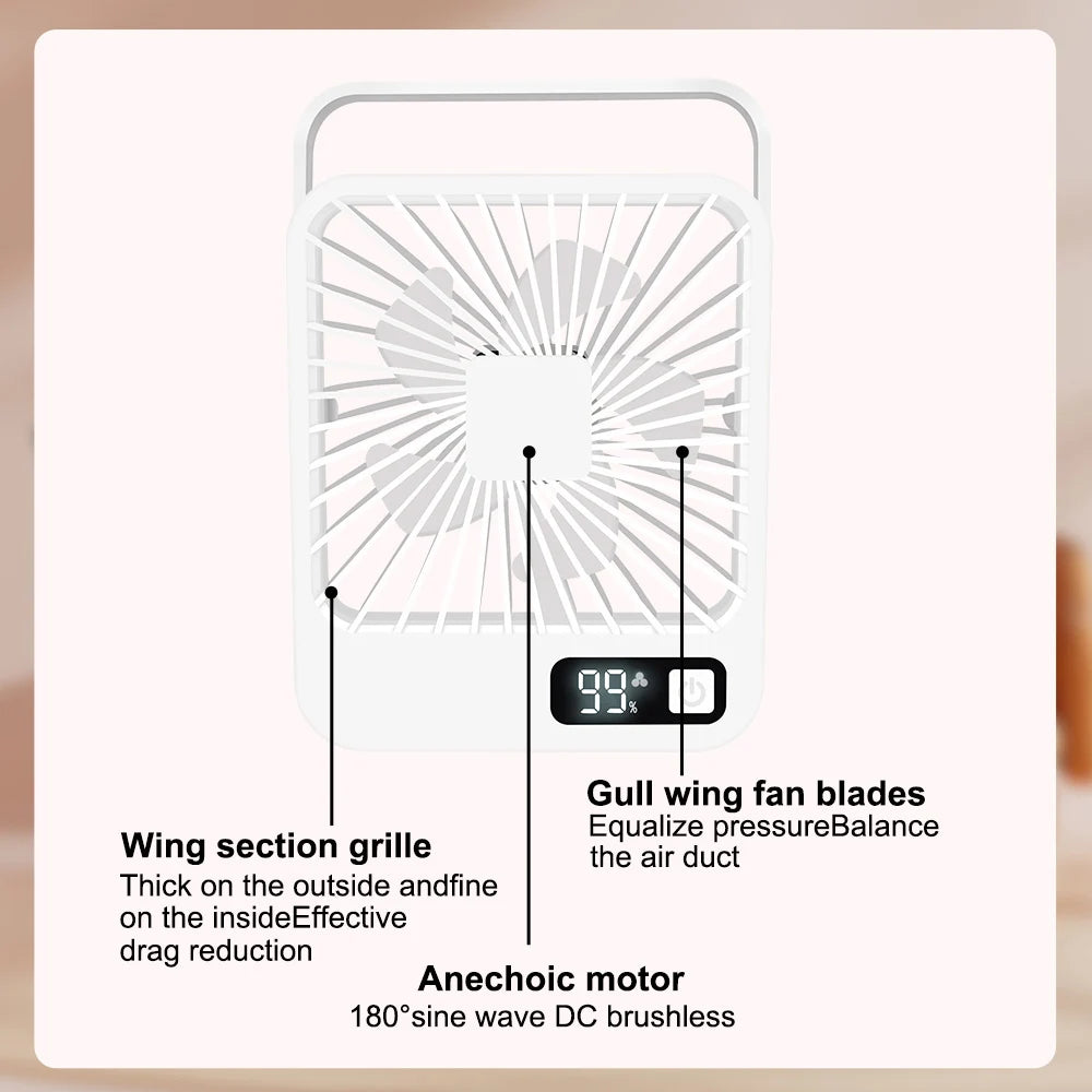 Desktop Fan Portable Fan Rechargeable 5-Speed Adjustment 180° Rotating Foldable Fan With Battery Digital Display Noise-Free Fan
