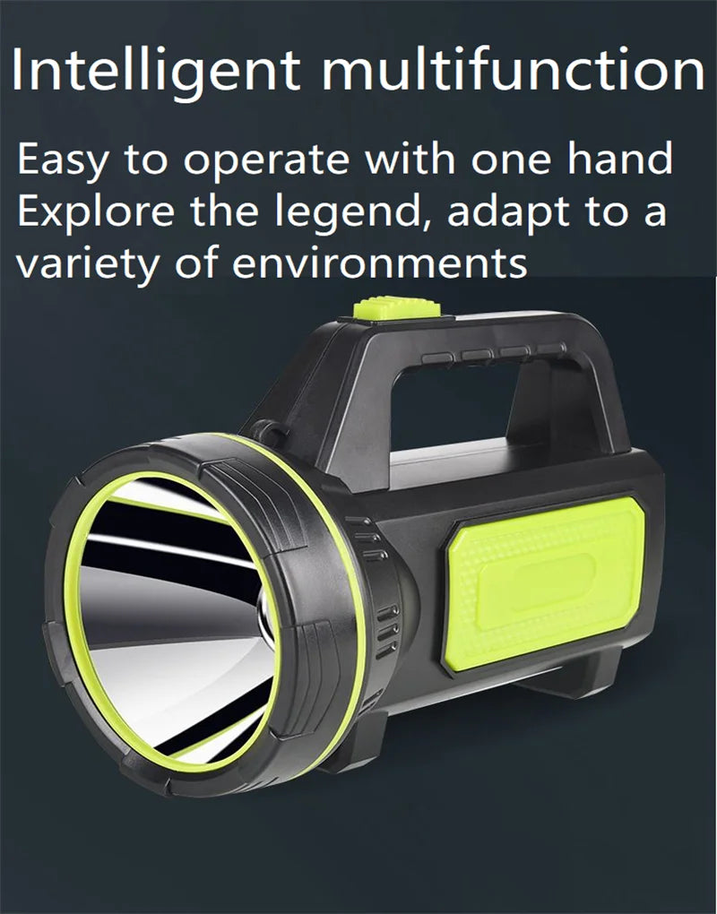 LED Strong Searchlight Flashlight Portable Hand Lamp Rechargeable 2 Lighting Modes Emergency Hiking Camping Energy Saving Torch