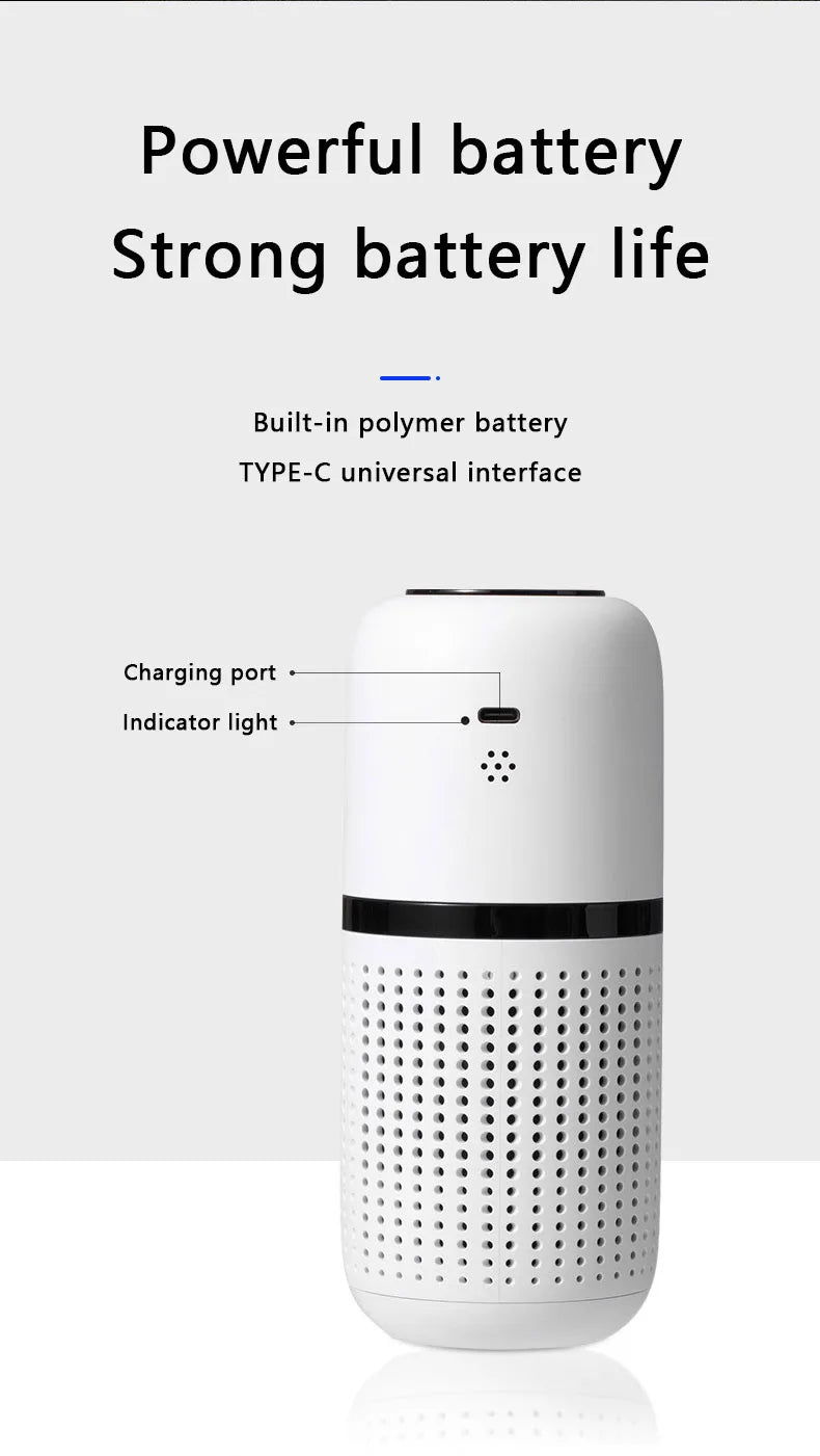 Portable Car Air Purifier USB Rechargeable Fresh Air Negative Ion Cleaner Oxygen Removes PM2.5 Smoke Odors Ionizer Cleaner