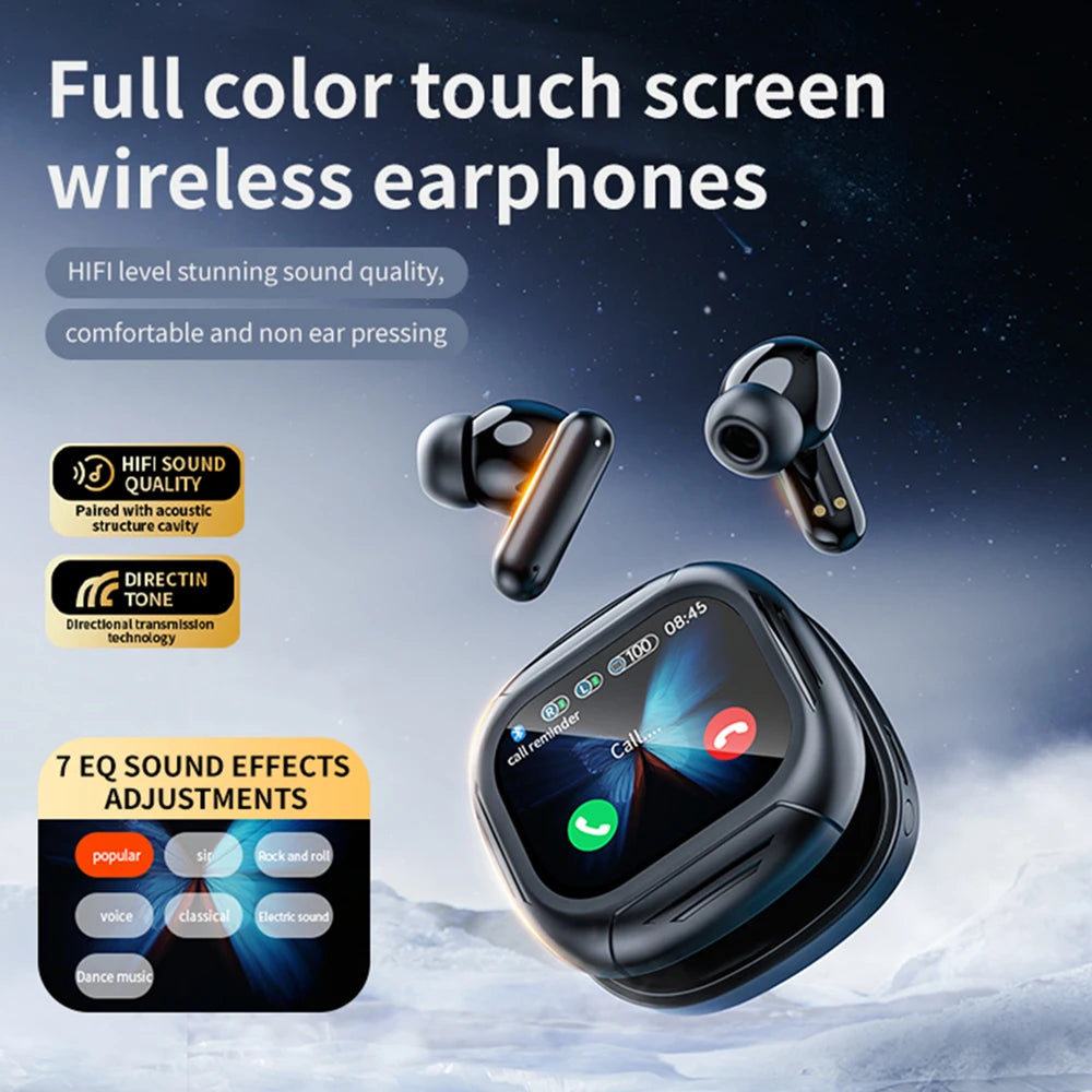 LX-60 Full Touch Screen Headphones ANC Bluetooth 5.4 Noise Cancelling Earphones HiFi Stereo Wireless In-Ear ENC Earbuds With Mic