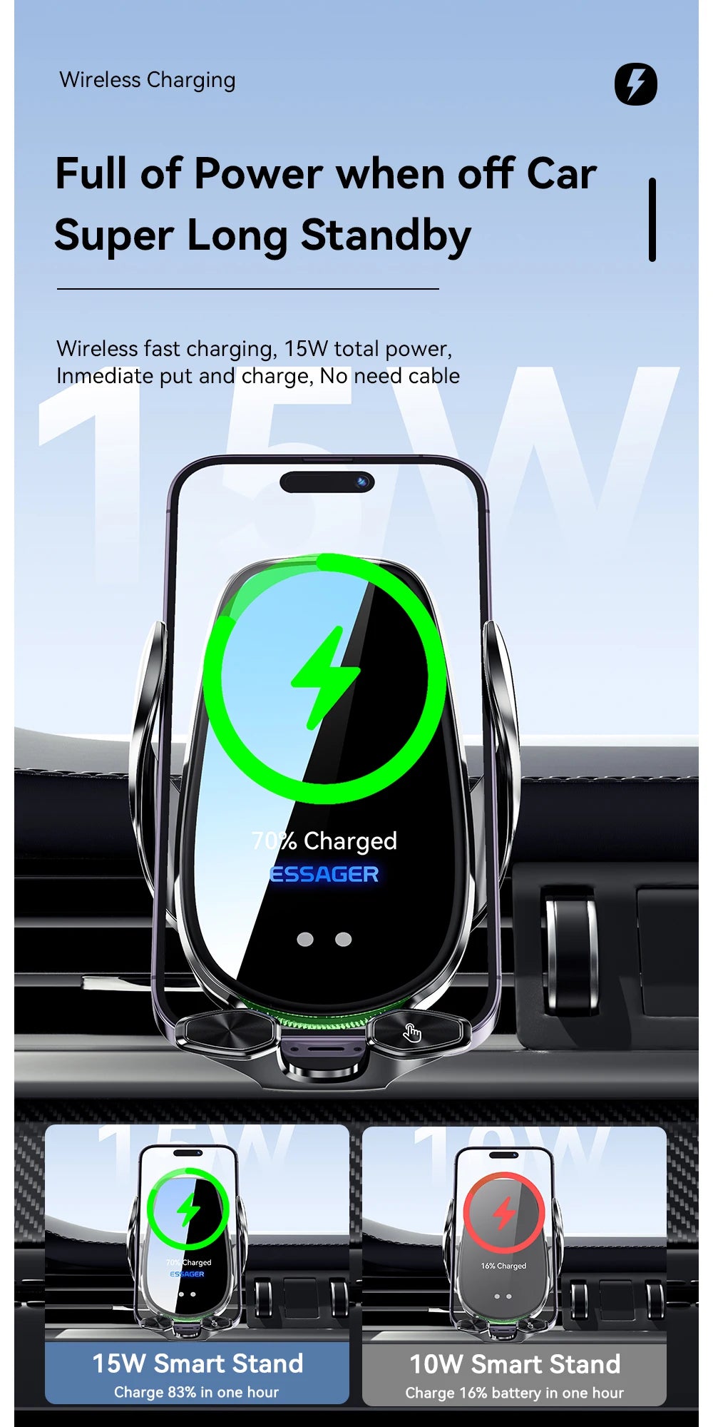 Essager Qi 15W Wireless Charger Car Phone Holder In Car Air Vent Mount For iPhone 14 13 12 X Pro Max Fast Charging