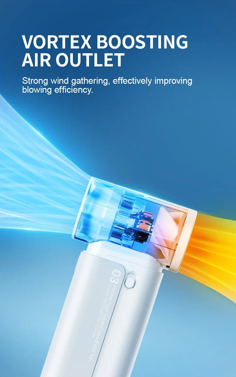 2025 New High Speed Portable Electric Fan USB Rechargeable 3 Speed Fan 4000mAh Outdoor Handheld Fan Mini Bladeless Fan