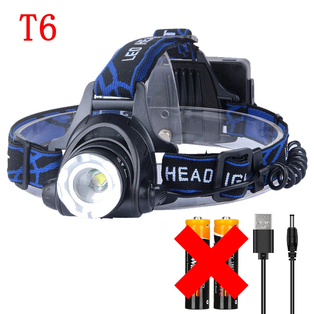 Powerful LED Induction Headlamp USB/DC Rechargeable Headlight Aluminium Alloy Outdoor Waterproof Head Lamp High Lumen Head Torch