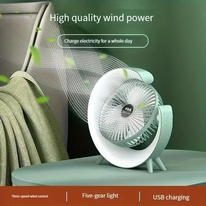 2025 Portable USB power Desk Fan 180 Degree Rotatable with Colorful Light Personal Table Fan for Home Office Bedroom Dorm