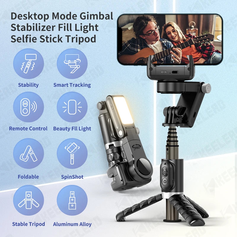 Q18 Desktop Following the shooting Mode Gimbal Stabilizer Selfie Stick Tripod with Fill Light for Smartphone
