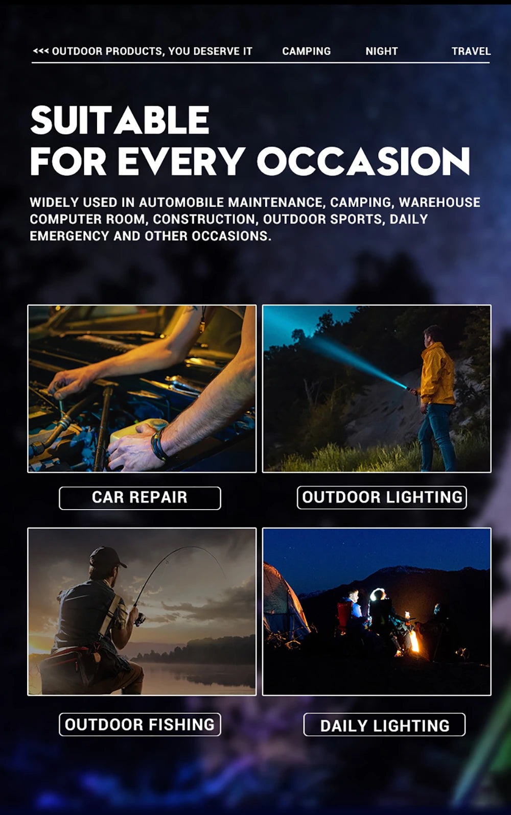 Powerful XHP50 LED Flashlight Waterproof 18650 Torch With Side Light 7 Modes Camping Fishing Lantern USB Rechargeable Zoom Lamp