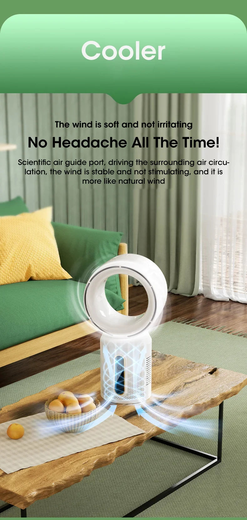 Electric Rechargeable Fan Bladeless Floor Standing Fan Cooling Child Safety Tower 3000mAh Fan Household Air Cooler 5 Gears