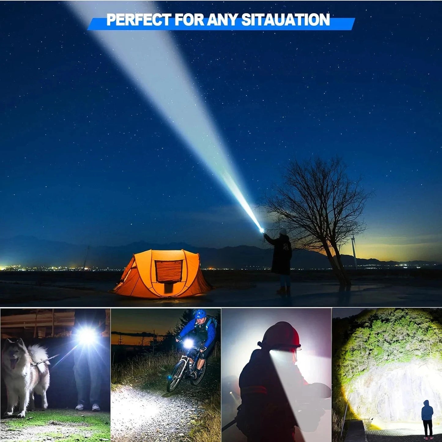 Powerful 200000 High Lumen LED Flashlight Super Bright Rechargeable Portable Ultra Power USB C Torch lamp Outdoor Emergency use