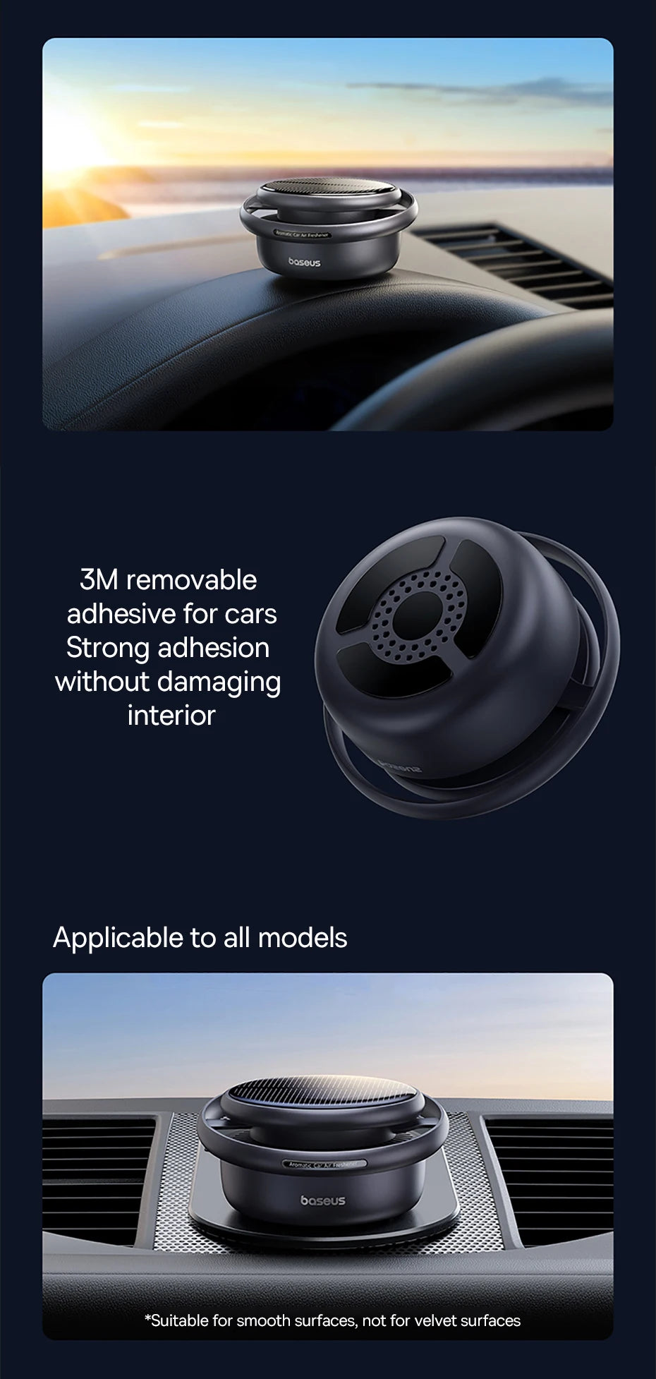 Baseus Solar Car Air Freshener Auto Flavoring Ornament Perfume Decor Interior Car Accessories Rotating Aromatherapy Oil Diffuser