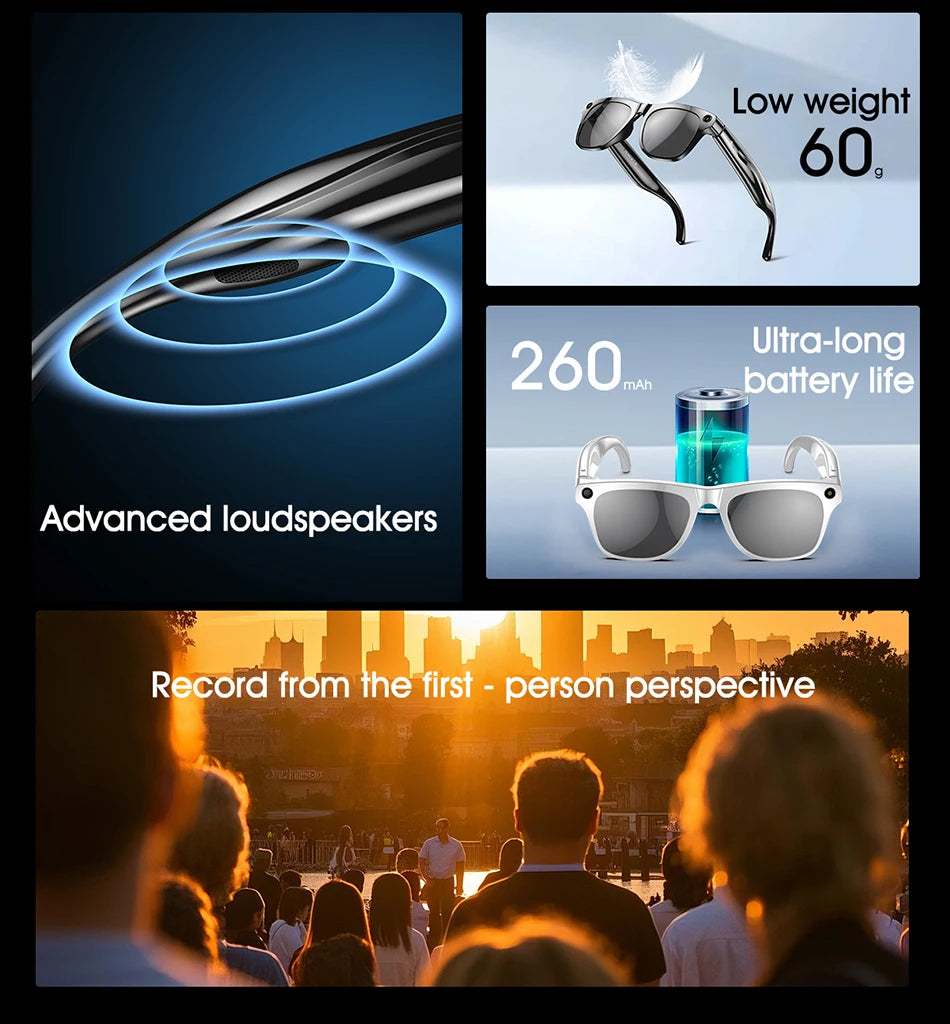 2025 Classic AI Smart Glasses 100MP Camera Waterproof Bluetooth Call Playing Music Sports Glasses Identify Pictures Use ChatGPT