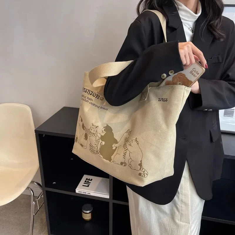 Women's Lady Canvas Tote Bag Fashionable Spacious Durable Shoulder Bag with Zipper Closure and Classic Design Perfect for Work