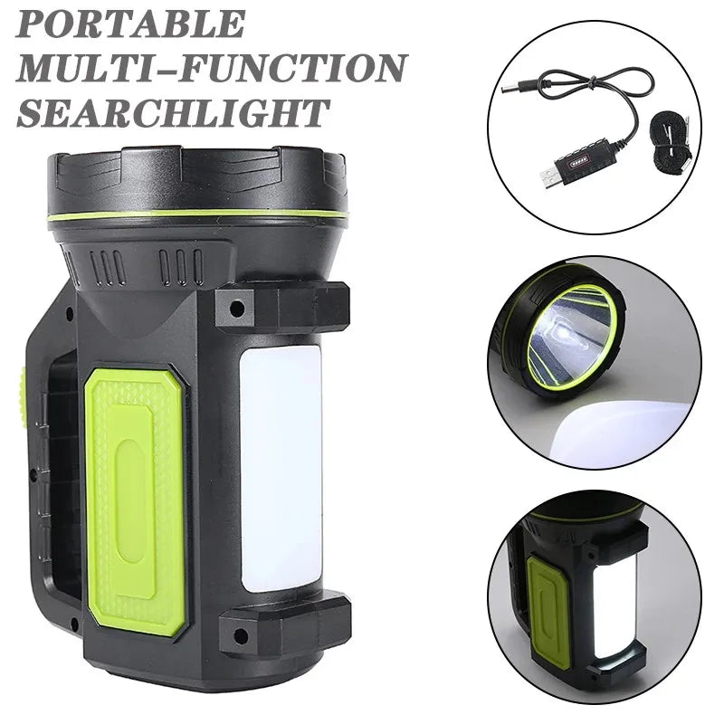 LED Strong Searchlight Flashlight Portable Hand Lamp Rechargeable 2 Lighting Modes Emergency Hiking Camping Energy Saving Torch