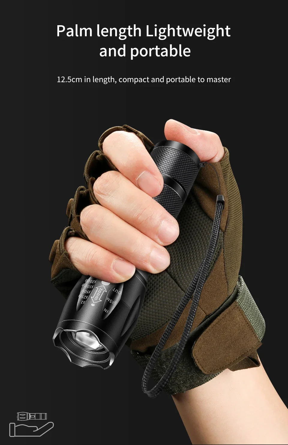 LED Aluminum Flashlight Outdoor Adventure Sports Emergency Flashlight Premium Black Color Changeable Light Compact and Portable