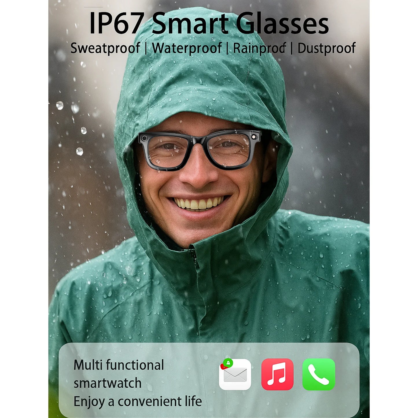 Smart Glasses With AI,Bluetooth Music Glasses With 140+ Translation,Anti-Blue Light Lenses,Camera Glasses For Travel, Meeting