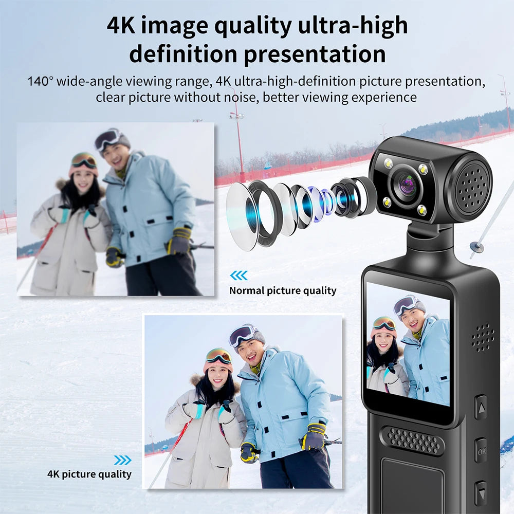 128GB 4K Ultra HD Action Mini Camera 180 Rotatable Vlog Wifi Sports Cam Waterproof Case Helmet Travel Bicycle Driver Recorder