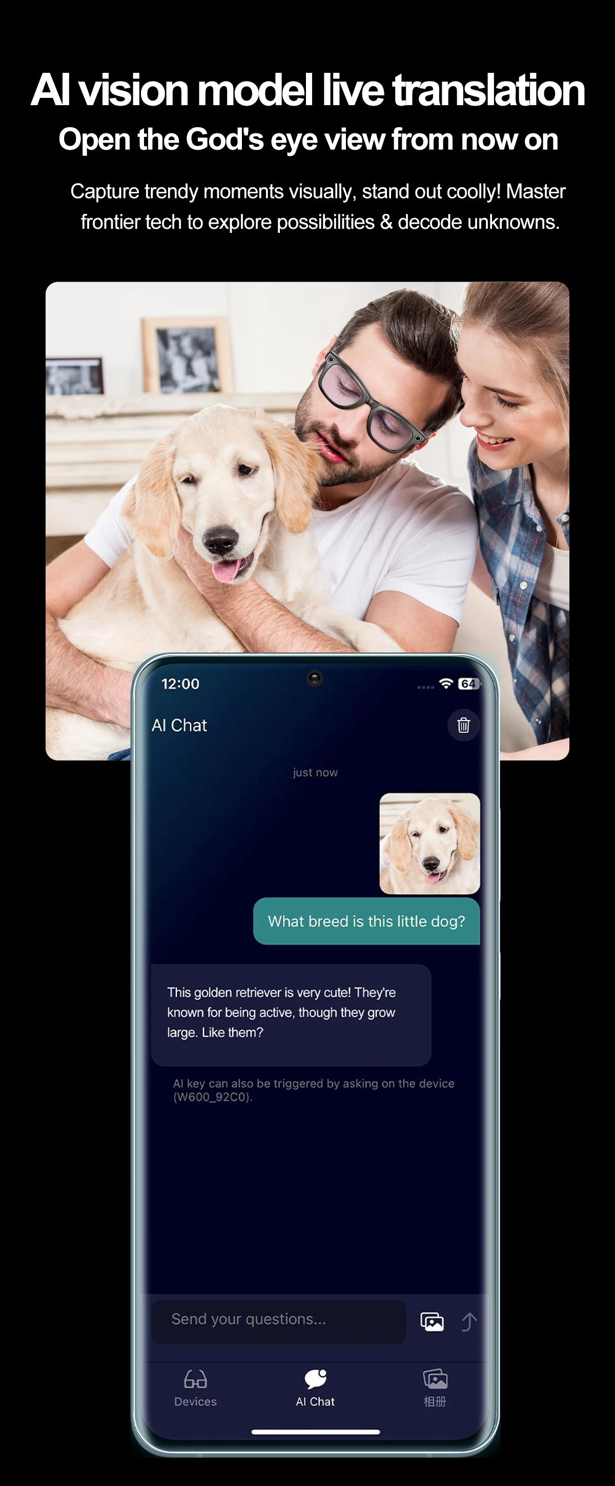 LIGE Fashion AI Camera Smart Glasses IP65 Waterproof Bluetooth Call Playing Music Smart Glasses Identify Pictures Use ChatGPT
