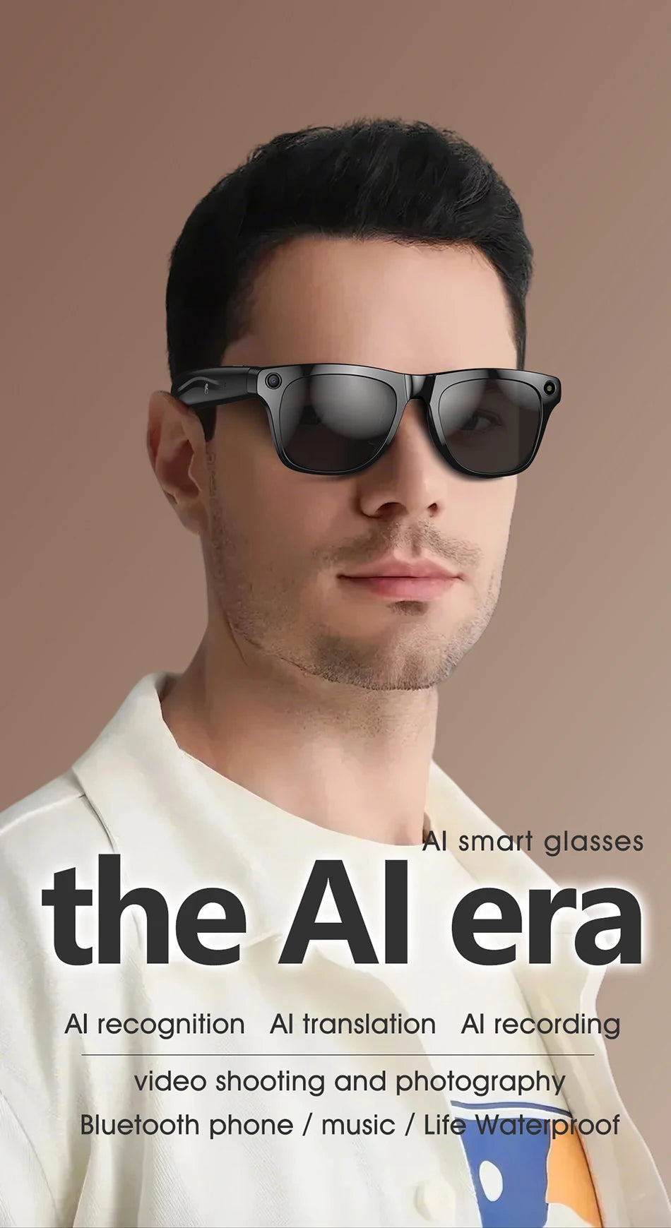 2025 Classic AI Smart Glasses 100MP Camera Waterproof Bluetooth Call Playing Music Sports Glasses Identify Pictures Use ChatGPT