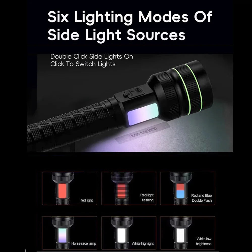 Super bright LED flashlight high power strong light long-range tactical flashlight, long outdoor hiking camping emergency light