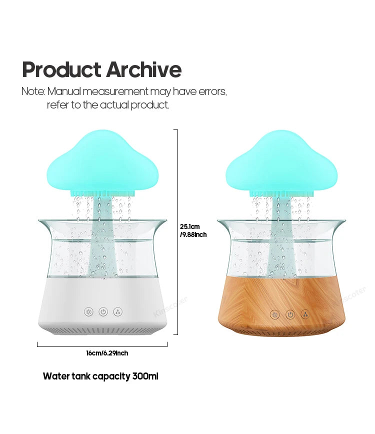 Rain Cloud Electric Air Humidifier 300ml Aroma Diffuser Zen Rain Water Drops Colorful Night Light Humidifier for Home Gift