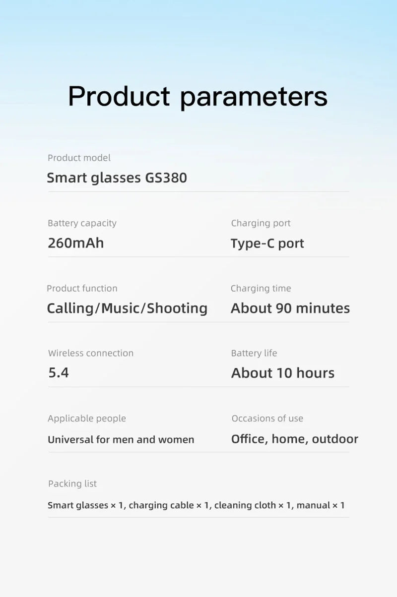 Xiaomi GS380 Smart Glasses With Camera 200W Pixels Auto Colour Change Lens Bluetooth Glasses Listen to music Shooting Sunglasses
