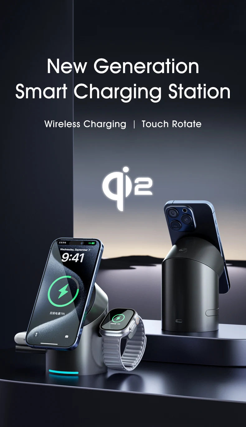 New Truly Qi2 3 In 1 Magsafe Magnetic Touch Button Wireless Charger For Android iPhone iWatch Airpods Fast Charging Dock Station