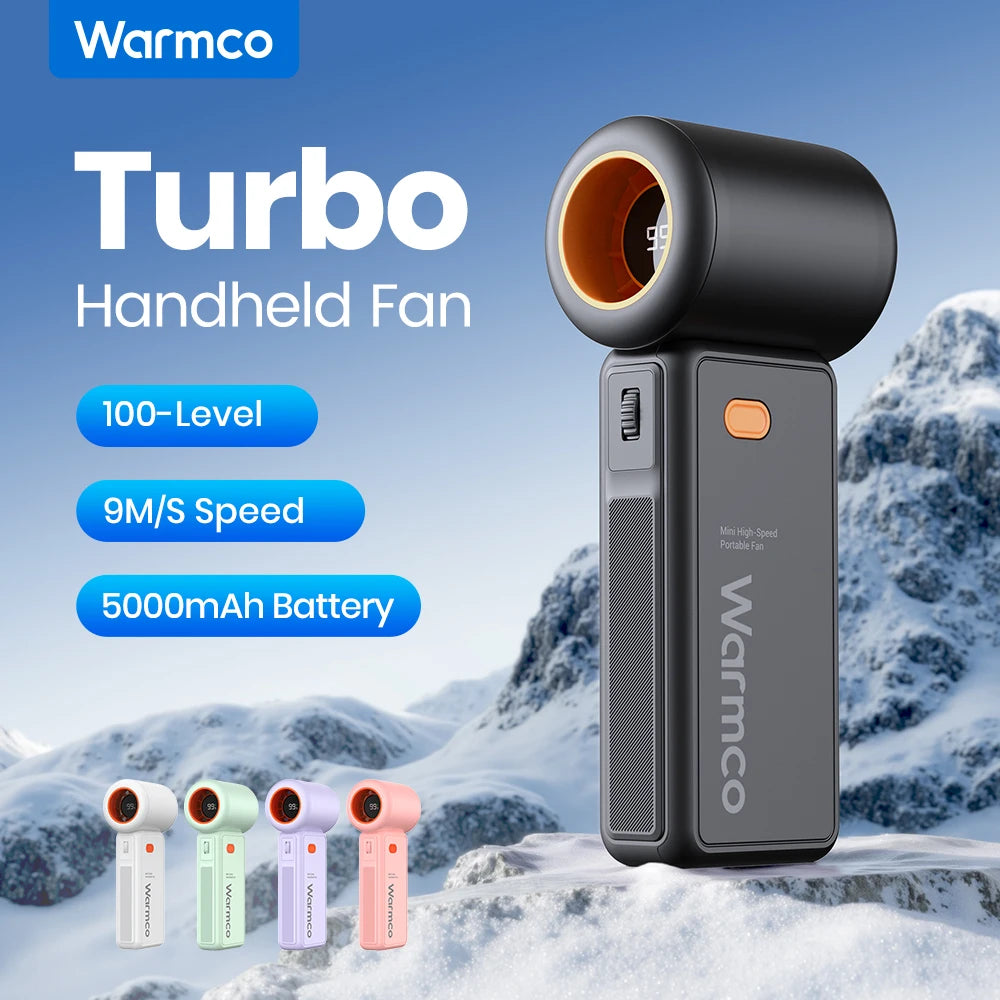 Warmco Portable Handheld Fan, 5000mAh Powerful Mini Turbo Fan, 13000 RPM High Speed USB Rechargeable for Travel & Outdoor