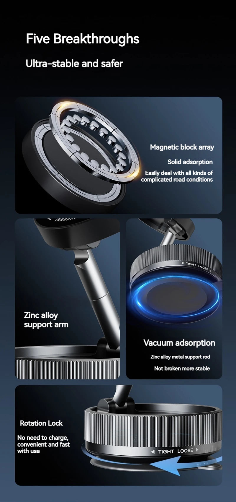 Vacuum Magnetic Car Phone Holder Foldable Suction Cup