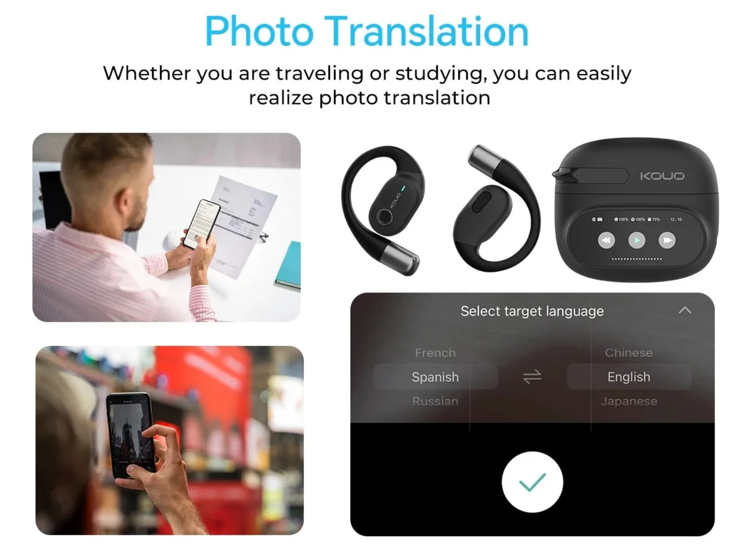 Translation Earphones 164 Languages Instant Voice Real Time Translators Wireless Bluetooth Headphones HiFi Earbuds