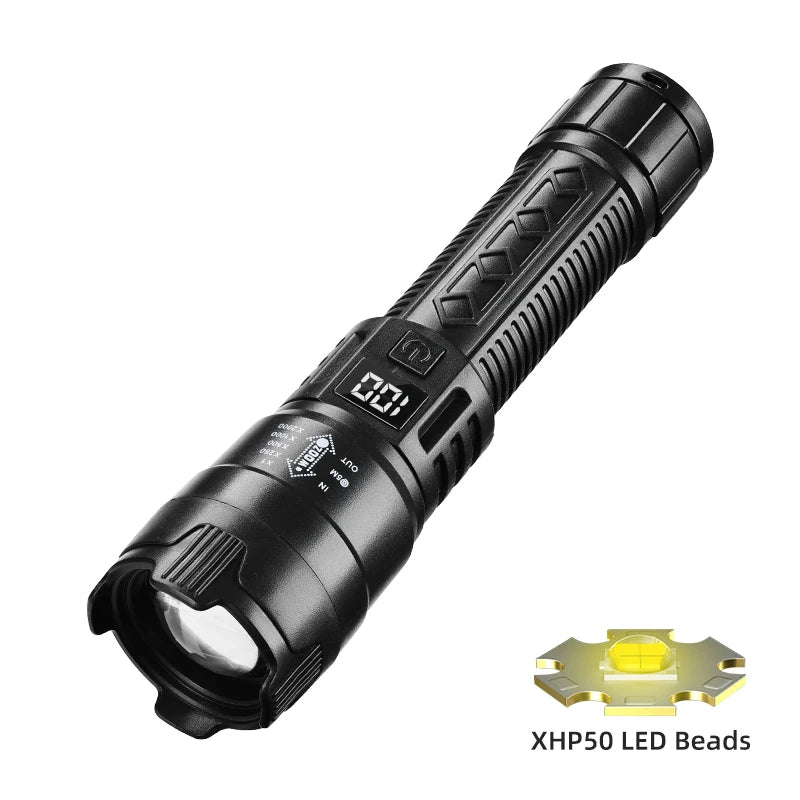 High Power 2000LM LED Flashlight Built-in Battery USB Rechargeable Strong Light Tactical Torch Outdoor Camping Hiking Lantern