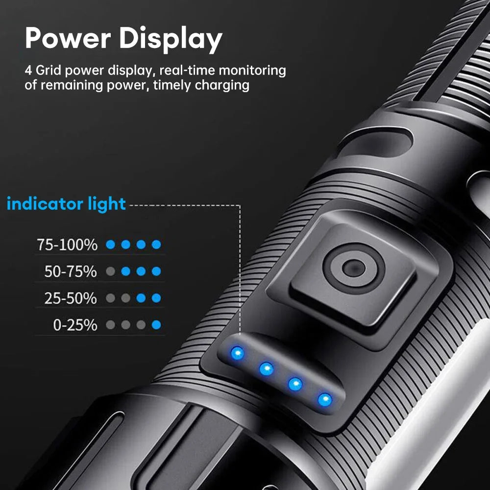 1000000LM Most Powerful Led Flashlight Rechargeable LED Flashlights High Power Zoom Torch Long Range 3000m Tactical Lantren