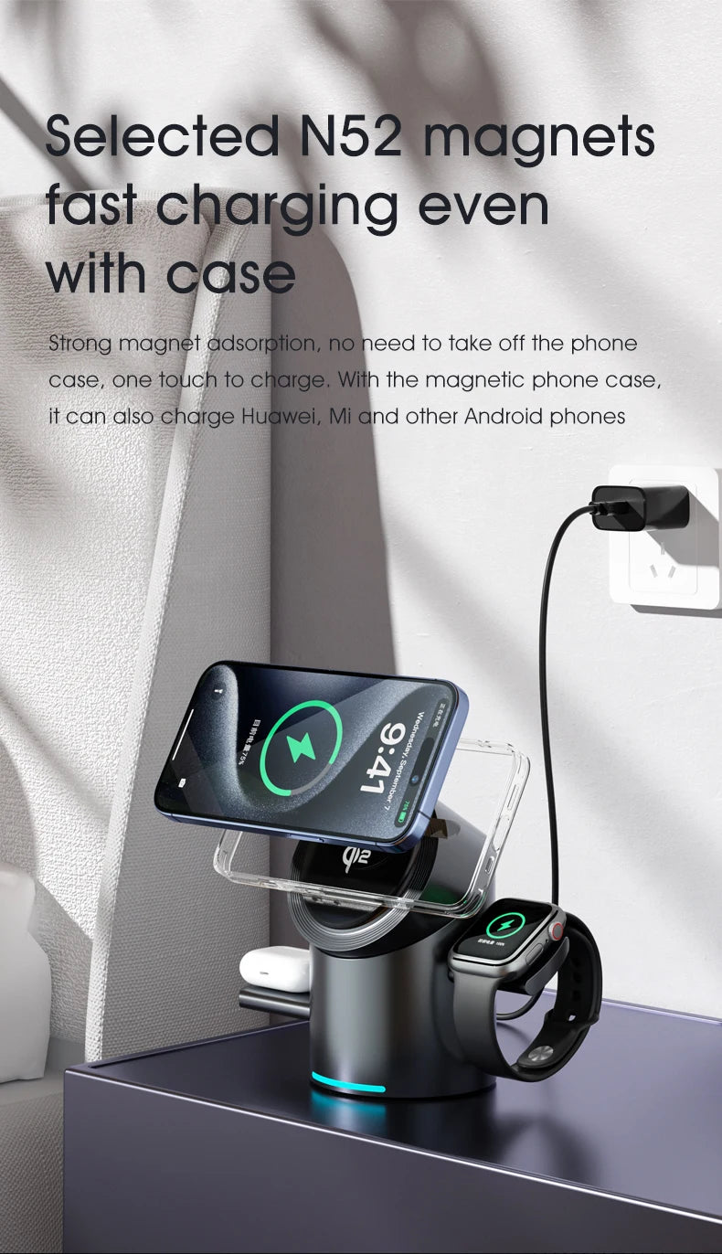 New Truly Qi2 3 In 1 Magsafe Magnetic Touch Button Wireless Charger For Android iPhone iWatch Airpods Fast Charging Dock Station