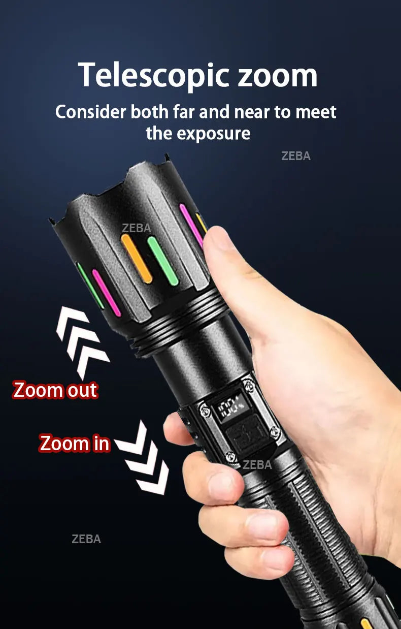 Super Powerful LED Flashlight 1000000LM High Power Torch Strong Light 800W Led Flash Light Rechargeable Hunting Tactical Lantren