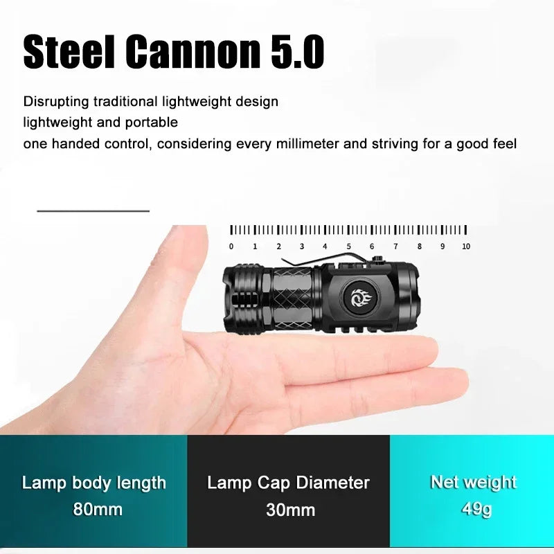 High Strong Power LED Flashlight Built-in Battery Type-C Rechargeable with Pen Clip Torch Outdoor Camping Emergency Lantern