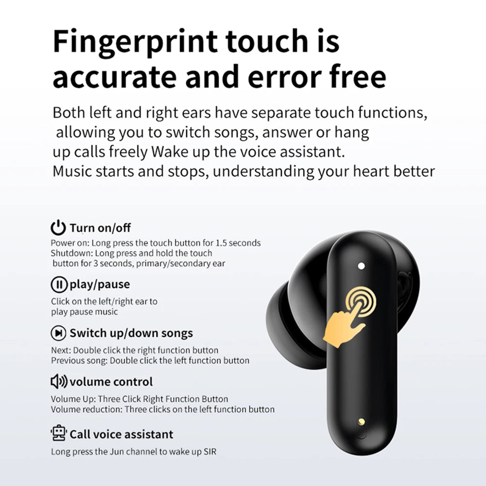 LX-60 Full Touch Screen Headphones ANC Bluetooth 5.4 Noise Cancelling Earphones HiFi Stereo Wireless In-Ear ENC Earbuds With Mic