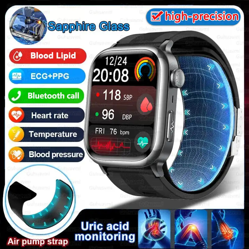 2025 New High-end Air Pump Lipid Smart Watch Men ECG+PPG Precise Blood Pressure Heart Rate BT Call NFC Health Watches