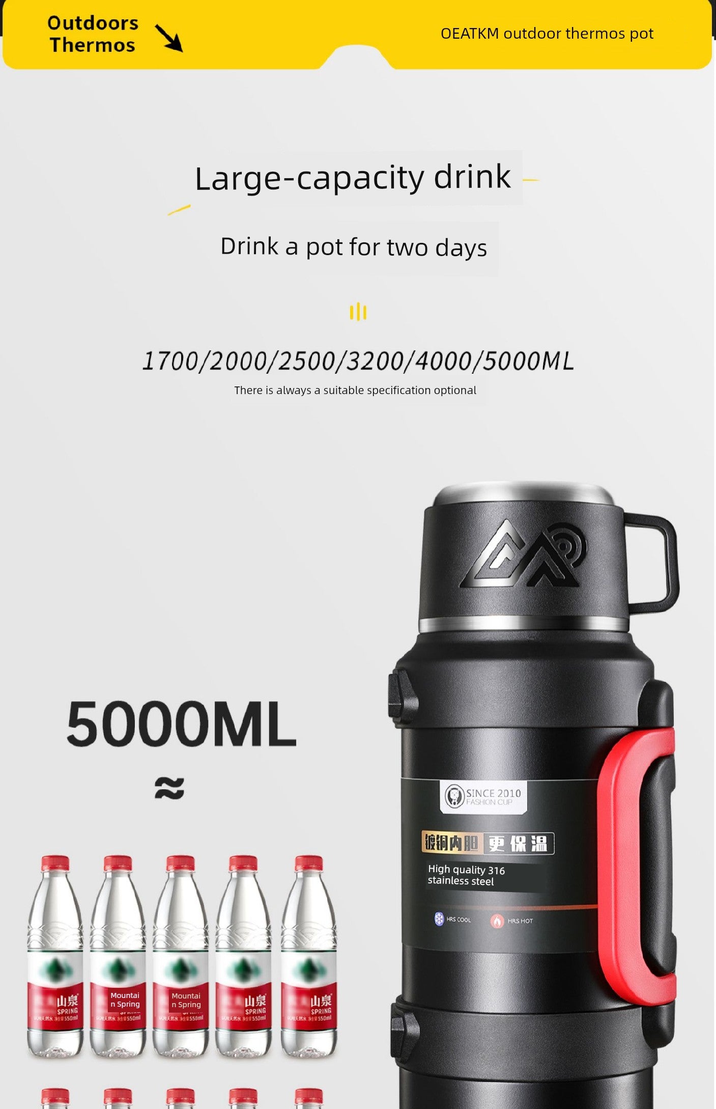 2024 Thermal Pot Large Capacity Men Outdoor Thermal Cold Preservation Dual Use Water Cup