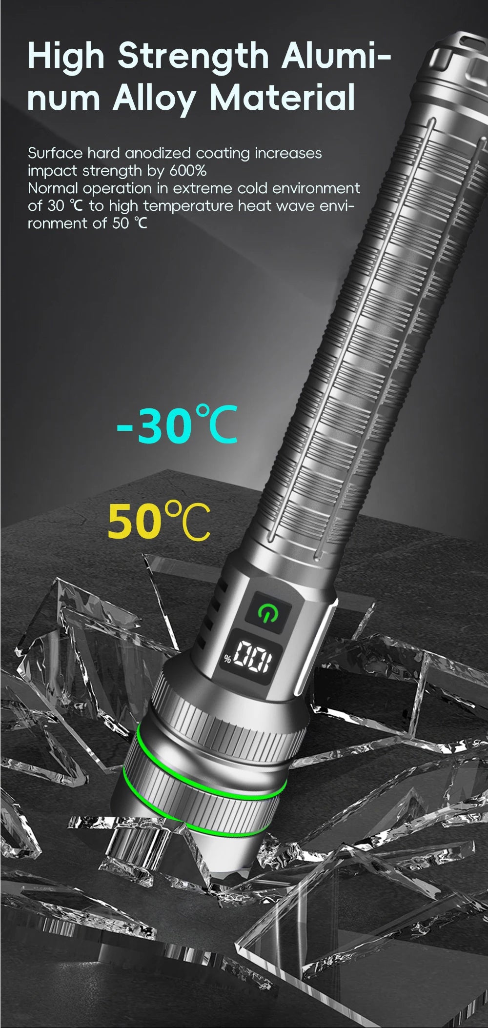 Super bright LED flashlight high power strong light long-range tactical flashlight, long outdoor hiking camping emergency light