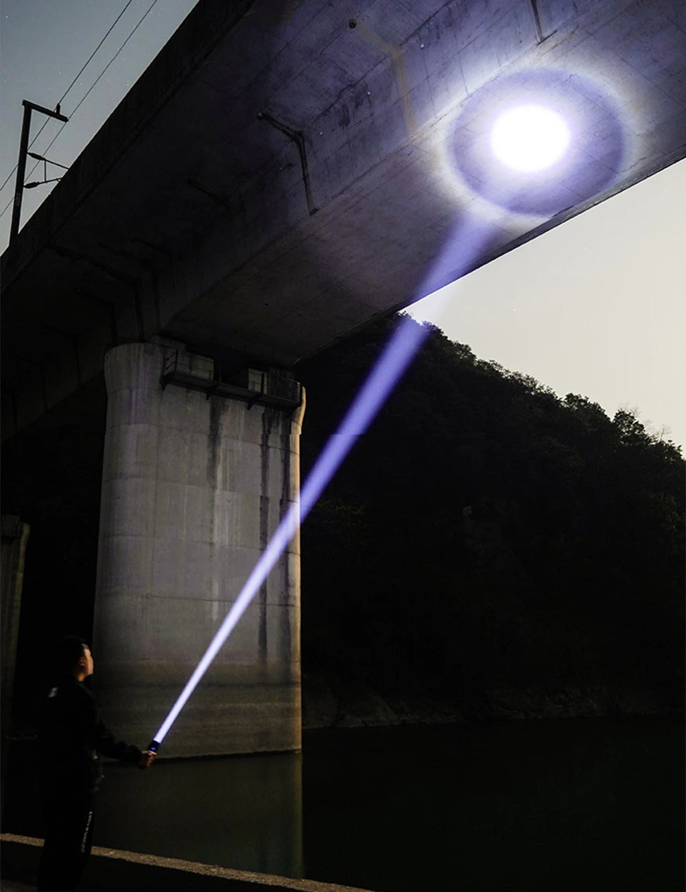 Super Bright 60W LED Flashlight with Power Bank Function, Rechargeable Telescopic Zoom Torch, 5 Modes, IP64,for Hunting/Camping