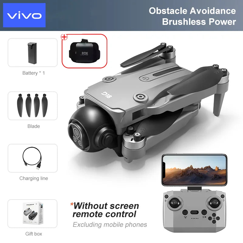 VIVO D18 Drone 8K Aerial HD Dual Camera Photography Intelligent Obstacle Avoidance Brushless Power 5G WIFI GPS Return VR Drone