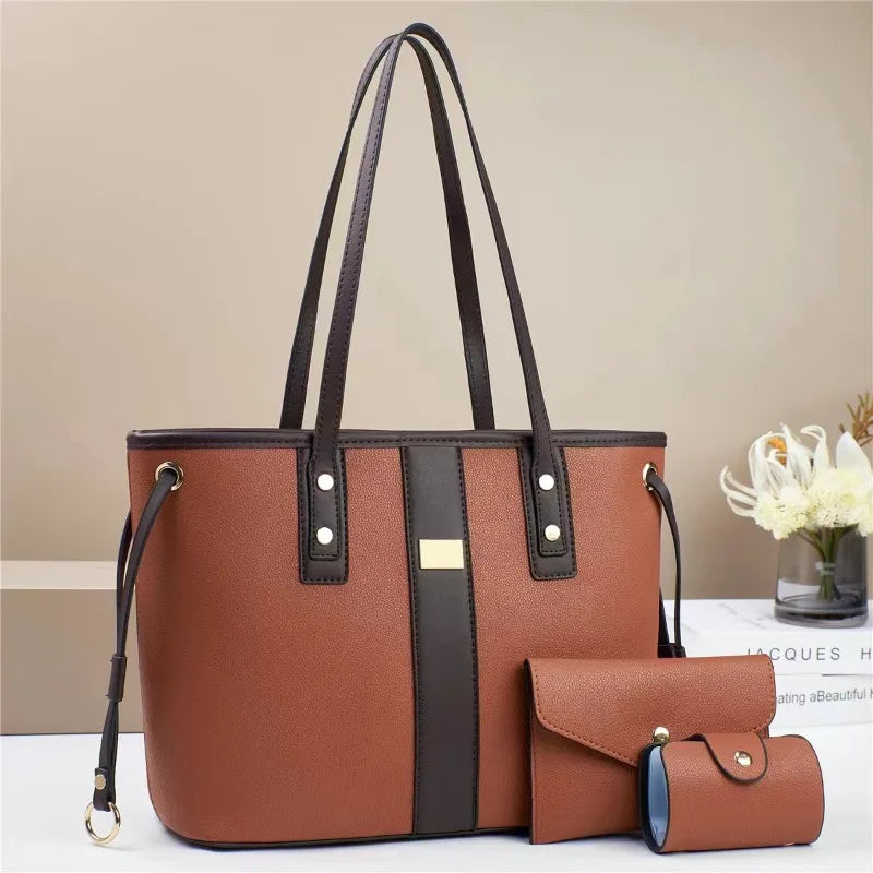 Trend 3Piece Set Women Handbag Purses Luxury Designer Female PU Leather Crossbody Shoulder Bag Large Capacity Casual Tote Bag