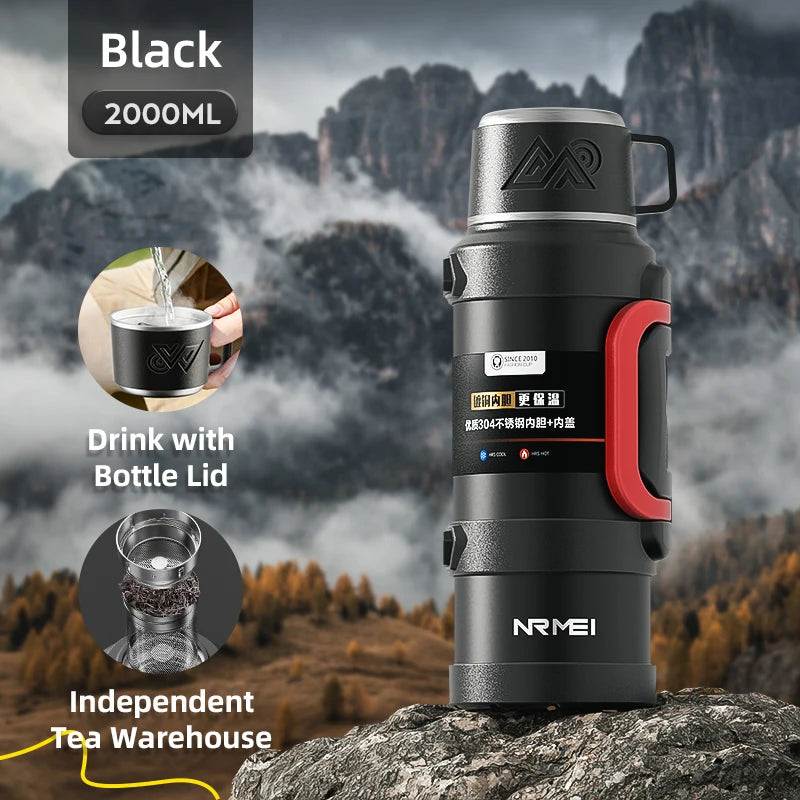 Stainless Steel Thermos Bottle with Handle Outdoor Portable Large Capacity Thermal Water Bottle ,Keep Hot and Cold for 72H