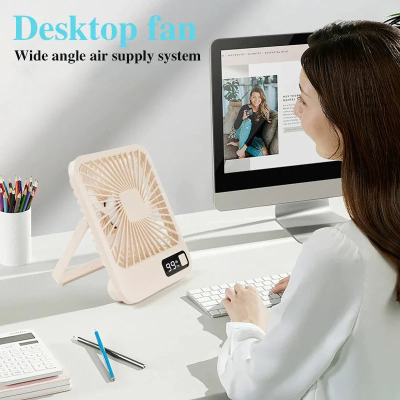 Desktop Fan Portable Fan Rechargeable 5-Speed Adjustment 180° Rotating Foldable Fan With Battery Digital Display Noise-Free Fan