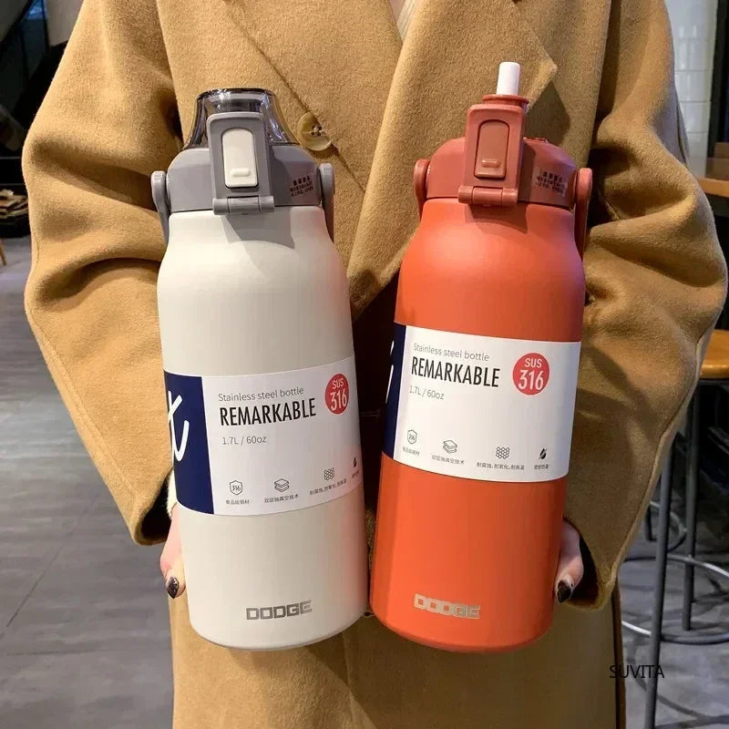 DODGE 1300/1700ML Stainless Steel Tumbler Thermos Bottle Portable Vacuum Flasks Outdoor Sports Water Cup Car Insulated Flask