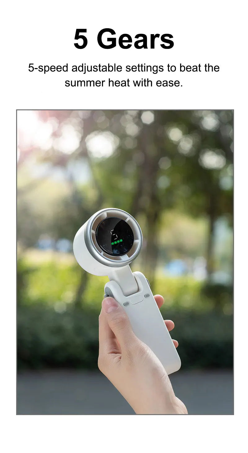 Handheld Mini Fan Small Pocket Electric Adjustable Turbo Low Noise Outdoor Office Camping Fan Rechargeable 5 Speed Air Cooler