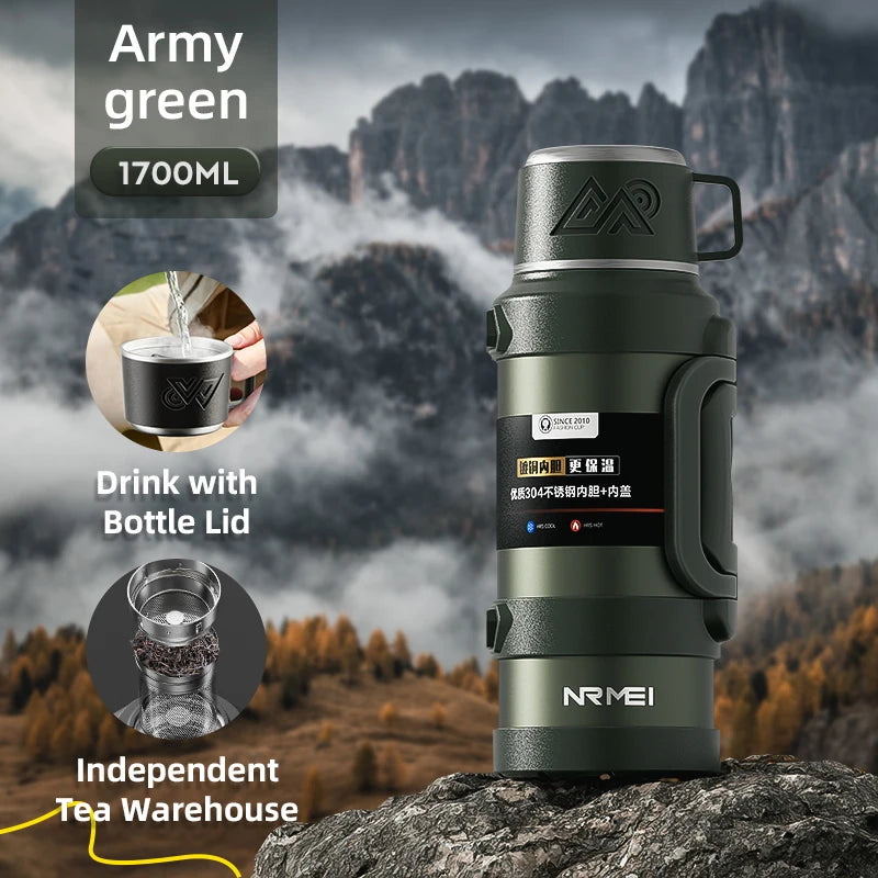 Stainless Steel Thermos Bottle with Handle Outdoor Portable Large Capacity Thermal Water Bottle ,Keep Hot and Cold for 72H
