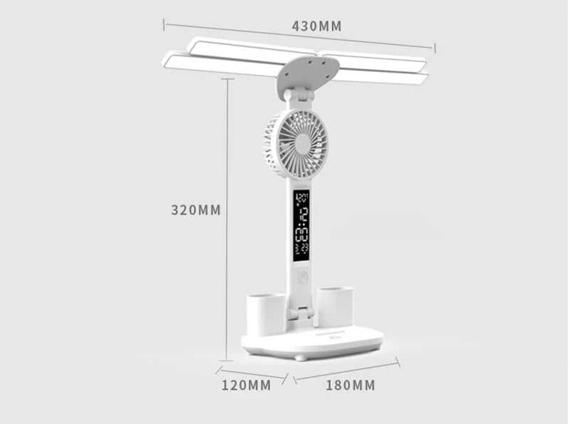 Rechargeable Table Lamp for Study, Desk Lamp Reading Light Led Table Light with Fan, Led Clock Dispaly Reading Lamp