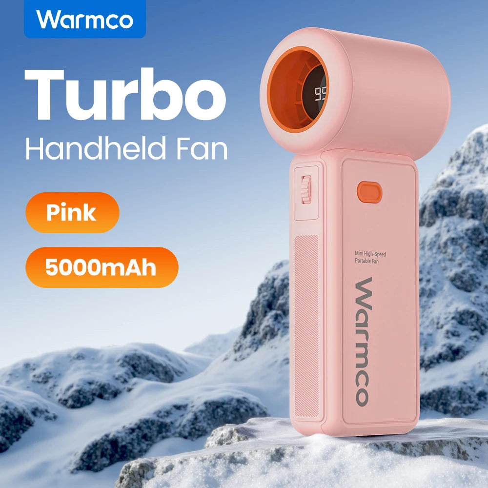 Warmco Portable Handheld Fan, 5000mAh Powerful Mini Turbo Fan, 13000 RPM High Speed USB Rechargeable for Travel & Outdoor